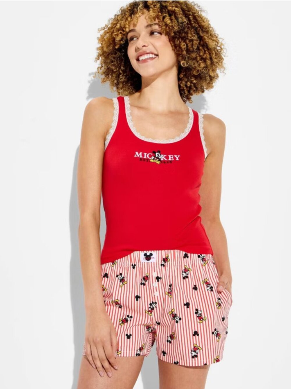 Women's Mickey Stripe Boxer Graphic Pull-On Shorts - Red XL - Picture 3 of 3